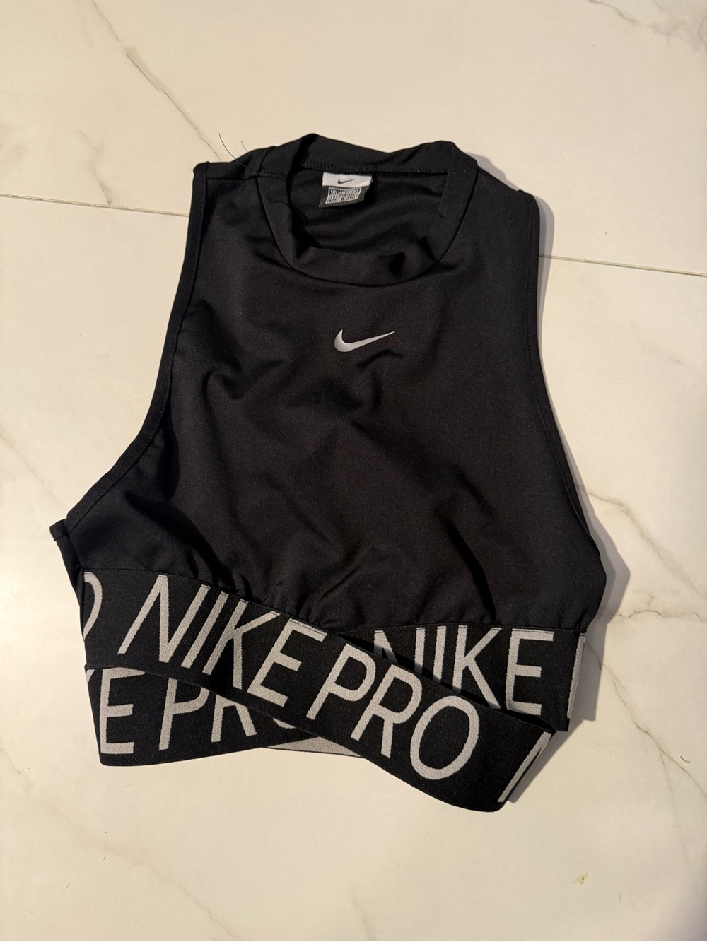 Nike Black Cropped Pro Sports Tank with Branded Elastic